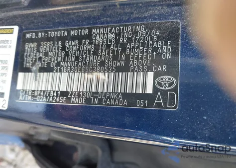 2005 Toyota Corolla Le from USA, damaged, VIN 2T1BR30E65C380535